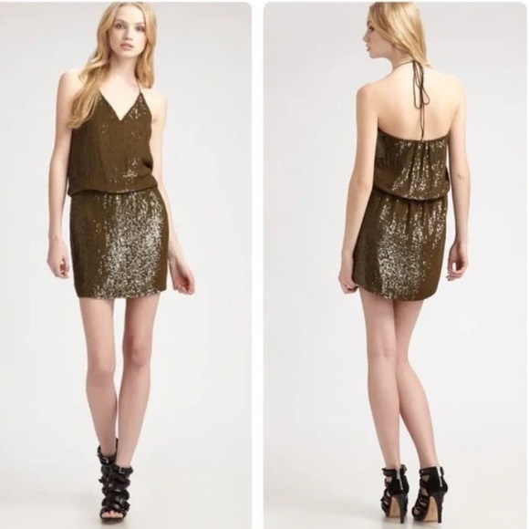 Haute Hippie Bronze Sequin Halter Dress Small - Picture 6 of 6